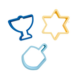 3 eco-plastic Judaic cutters, a Menorah, Dreidel and Star of David