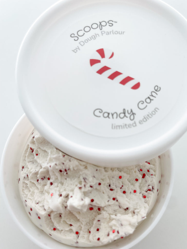 Scoops® Candy Cane Dough open tub showing dough