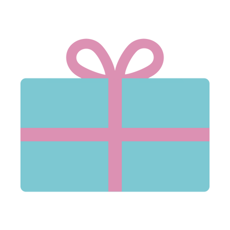 Illustration of a teal gift card wrapped in pink ribbon