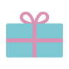 Illustration of a teal gift card wrapped in pink ribbon