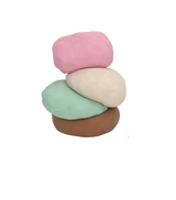stacks of brown, mint green, beige, and pink play dough and container on white background that is 100% non-toxic, natural and BPA free